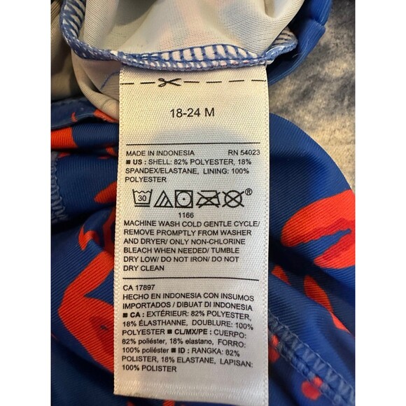 Crab Rash Guard Swimsuit 18-24 months red and blue short sleeve Old Navy - Picture 4 of 6
